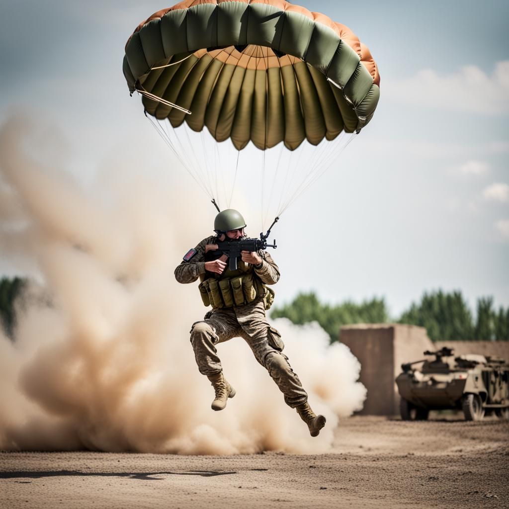 Falling Soldier Fires AK-47: Professional Photography