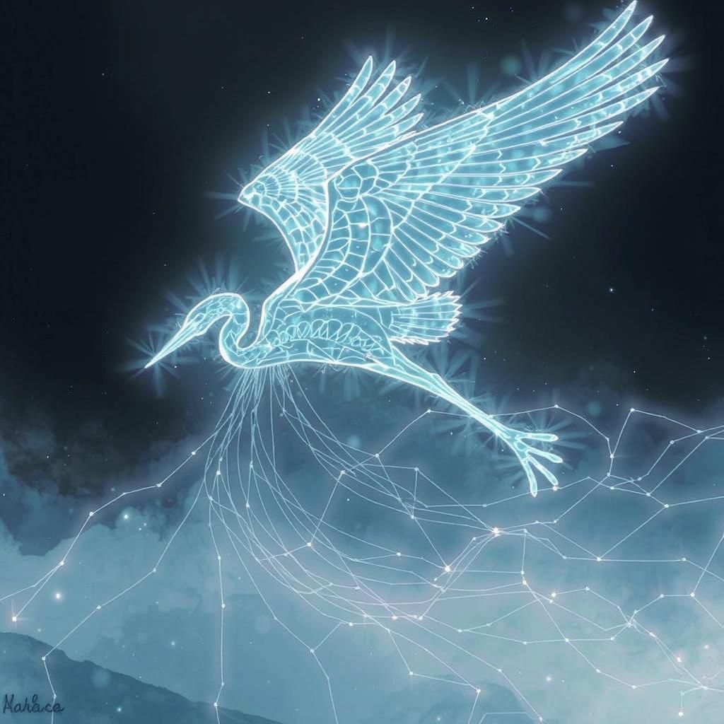Luminous Heron in Flight: A Futuristic Dreamscape