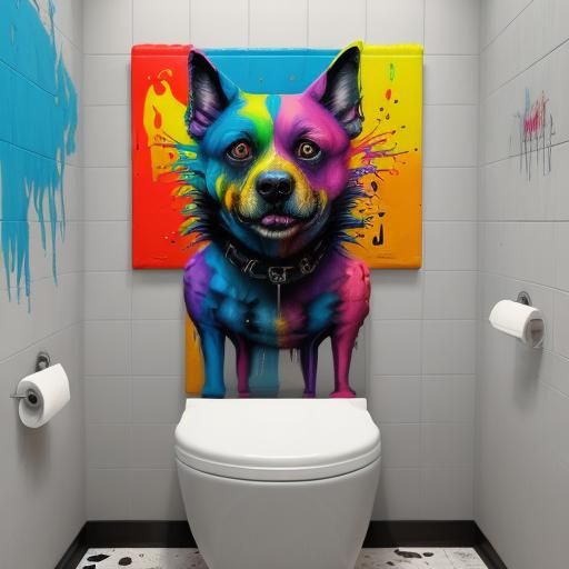 Creepy Dog in Toilet as Graffiti Street Art