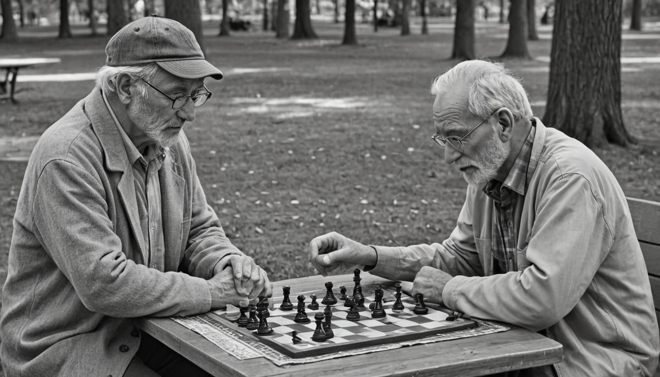 Intense Chess Match in Park Scene
