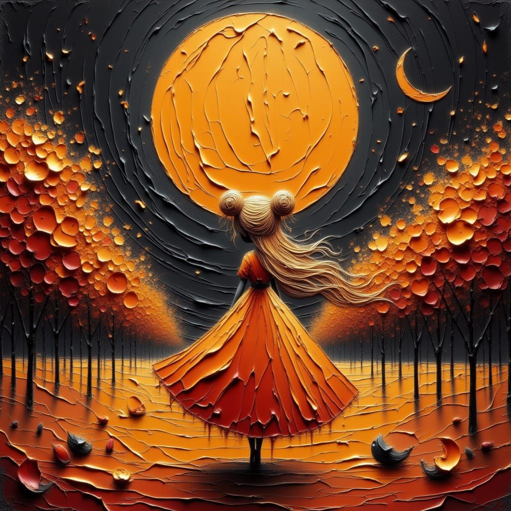 Moon Child in Radiant Autumn Orchard