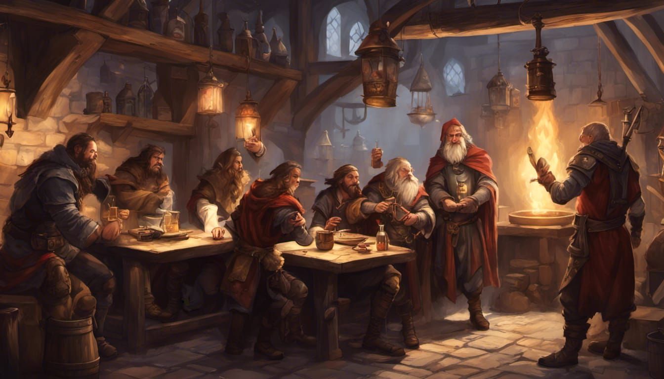 D&D Party in a Medieval Tavern