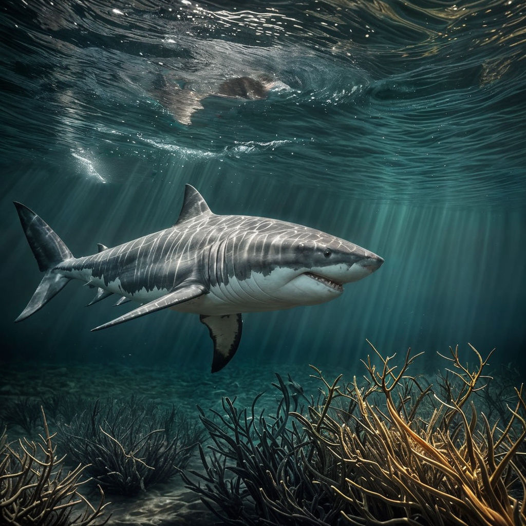 Majestic Great White Shark Gliding Peacefully