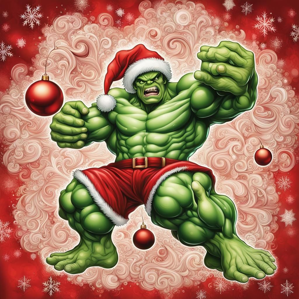 Christmas Hulk Celebrates with Abstract Vector Fractals