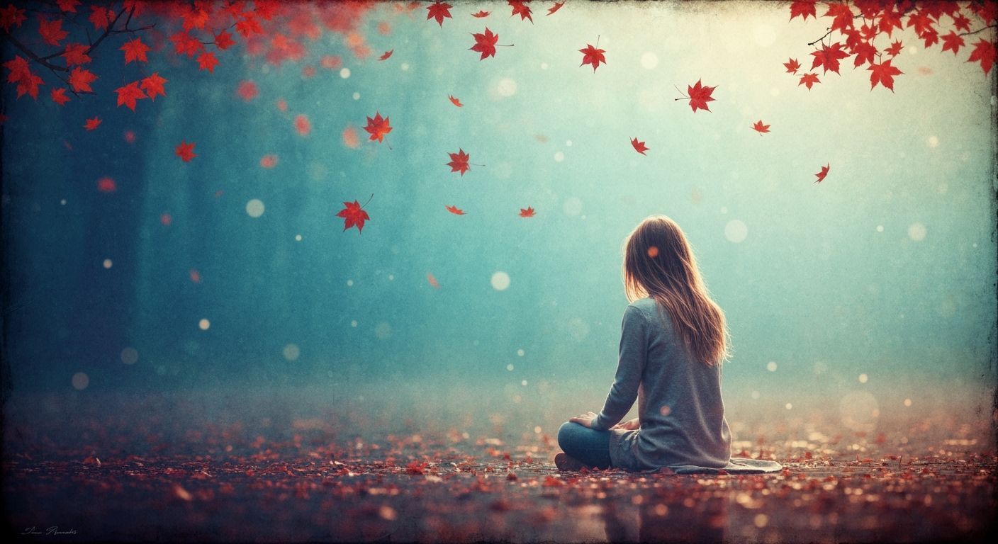 Autumn River Scene in Dreamy Watercolor Style