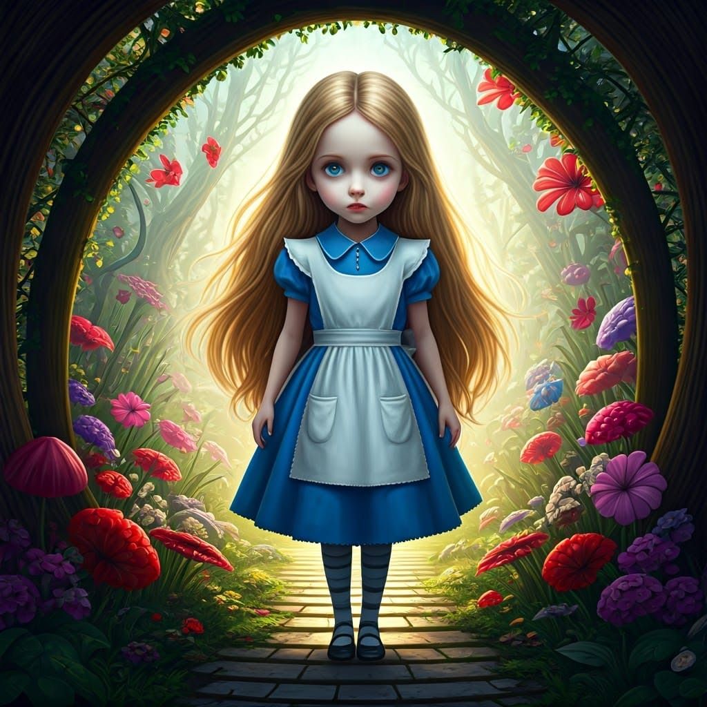 Alice in Wonderland's Whimsical Garden in Vibrant Hyperreali...