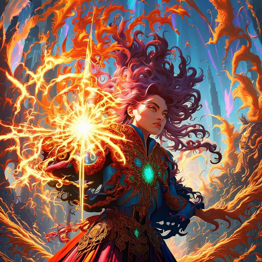 Anime Woman Attacks Villain with Magic Aura