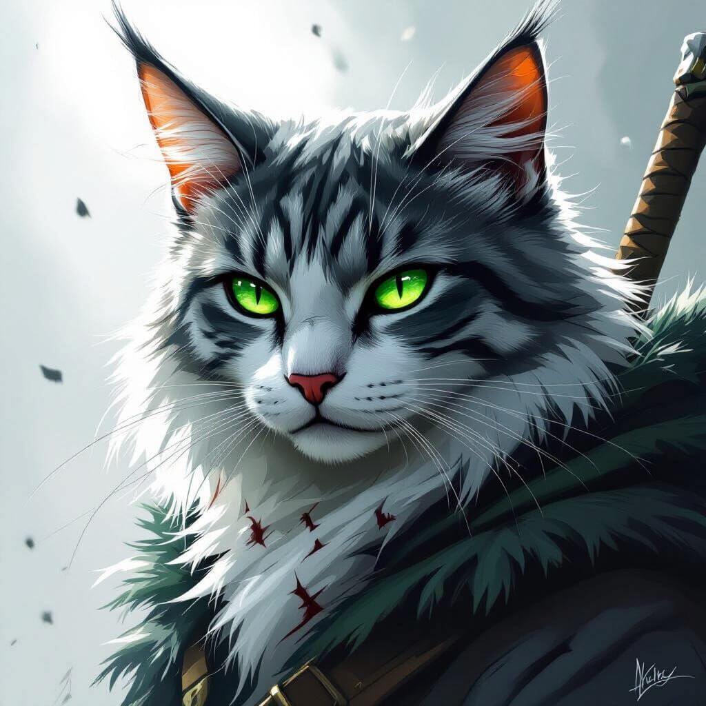 Regal Scarred Warrior Cat with Green Eyes