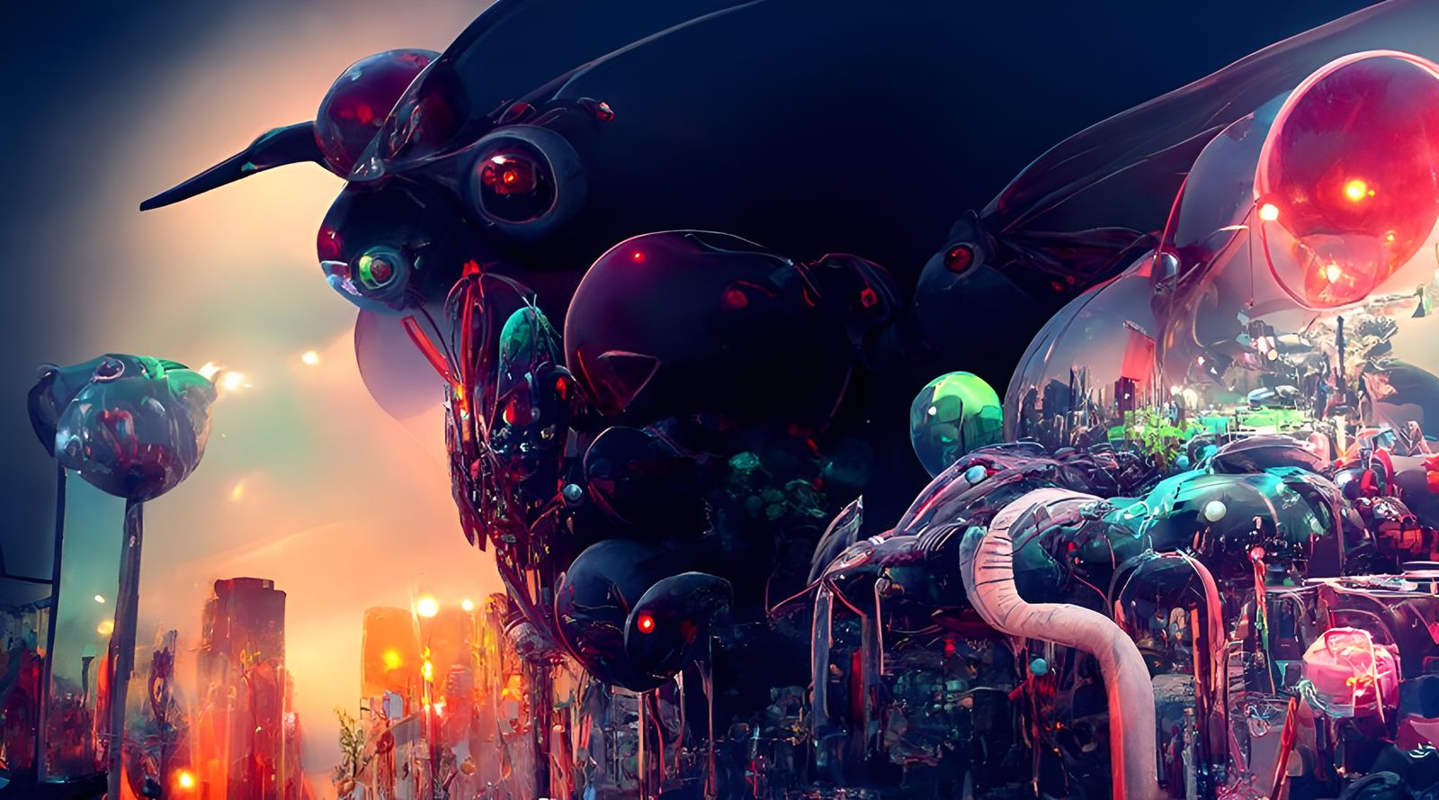 Alien Butterfly Drones in Solarpunk Cityscape