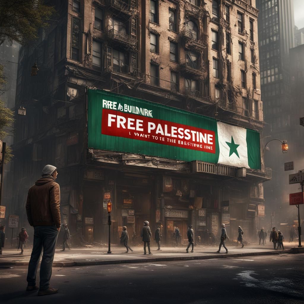 Man in New York with Palestine Billboard: Matte Painting