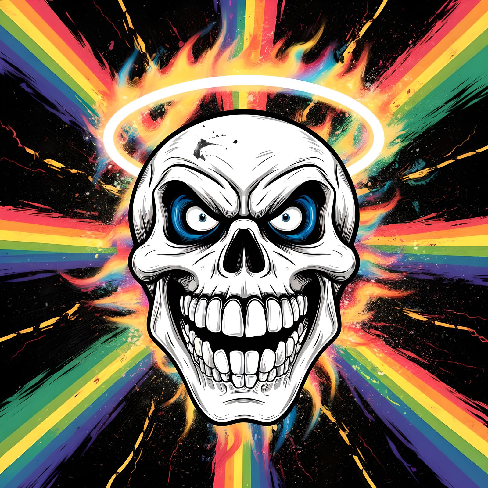 Animated Skull Album Cover with Rainbow Halo
