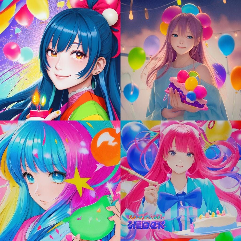 Cute Birthday Girl in Anime Style