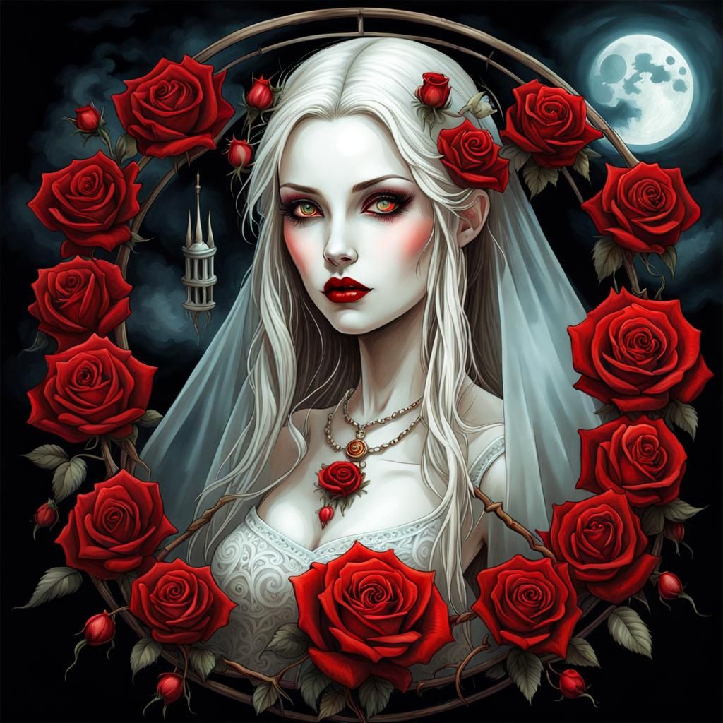 Vampire's Kiss: Sleeping Beauty Awakens in Gothic Watercolor