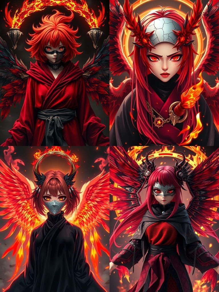 Wrathful Red-Haired Girl with Burning Halo, Anime Art