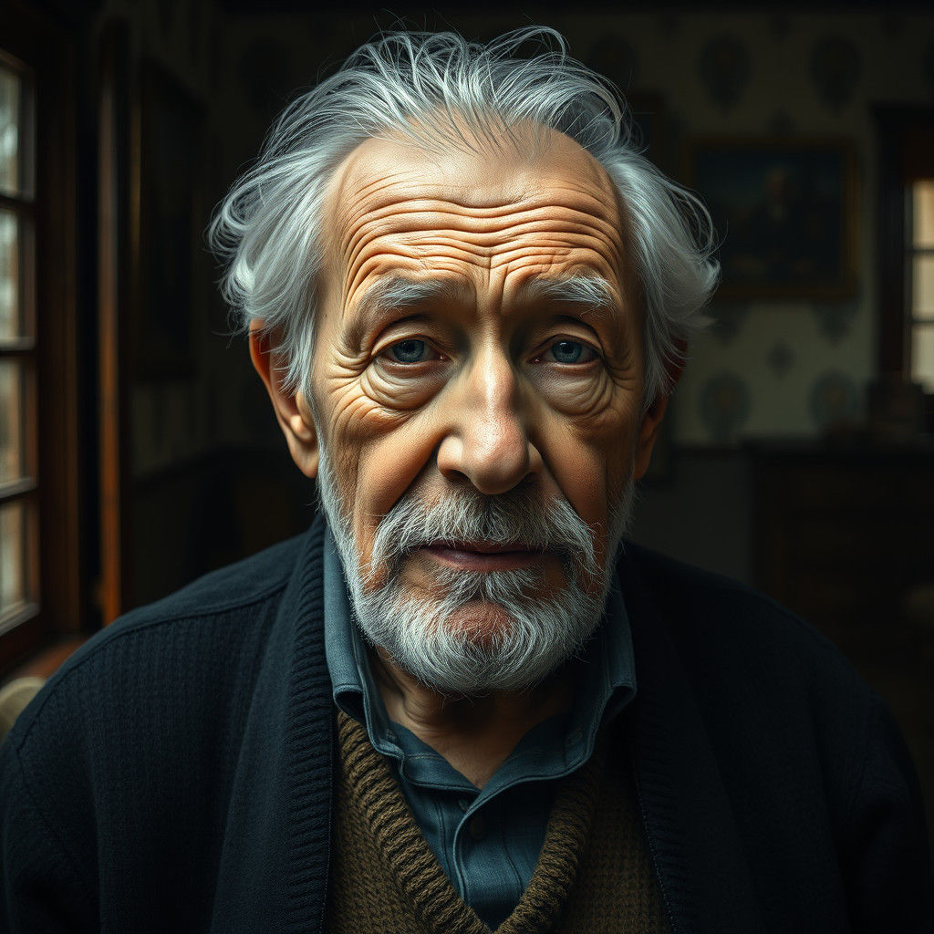 Hyperrealistic Portrait of a Grandpa in Eerie Realism Style