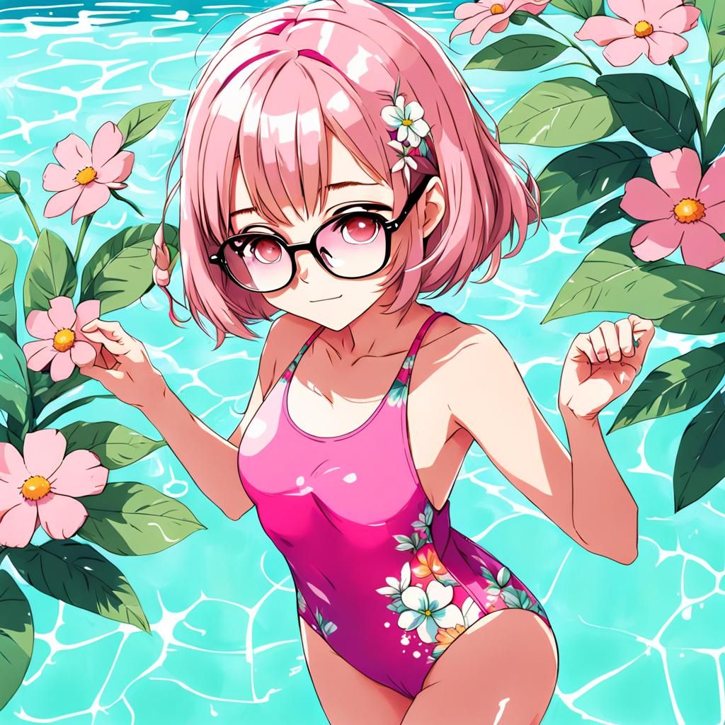 Anime Style Woman with Flower in Hair