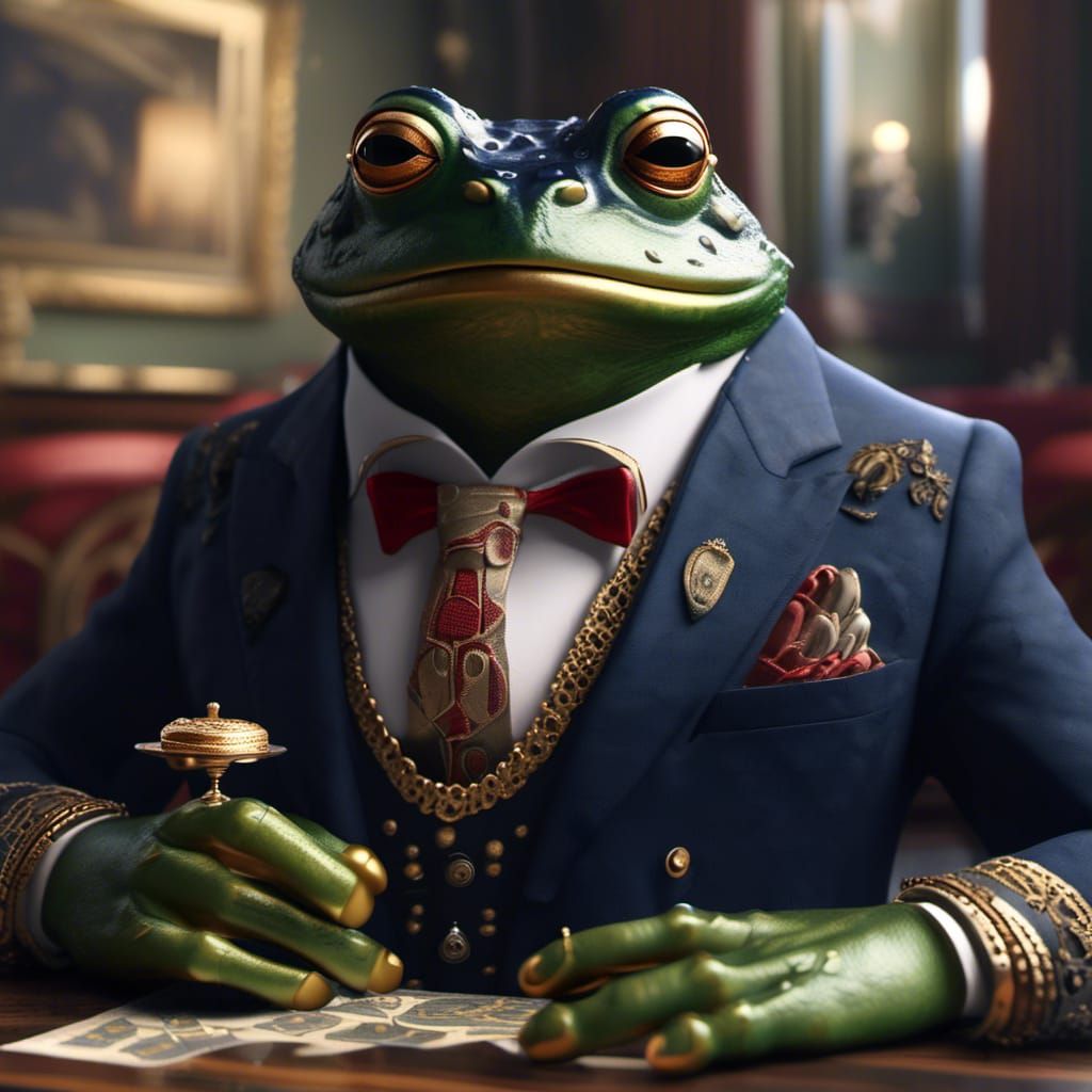 Hyperrealistic Frog Portrait in Navy Suit