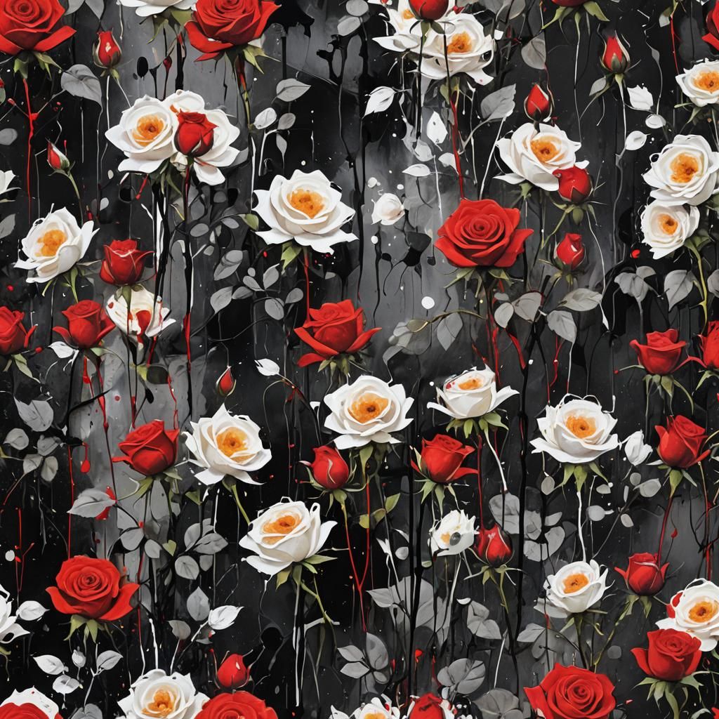 Abstract Expressionist Rose Garden with Dripping Paint