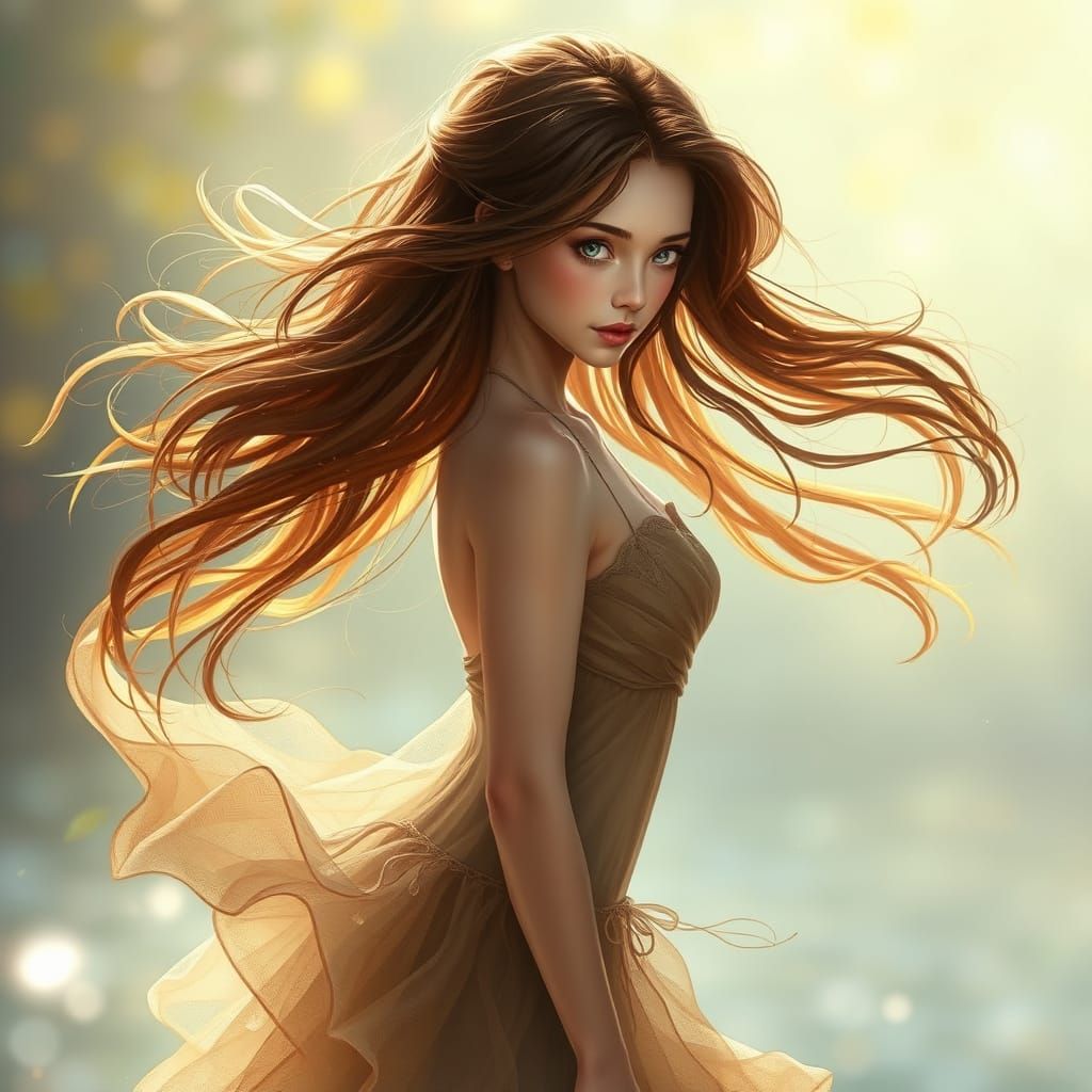 Ethereal Woman Woven from Light and Shadow