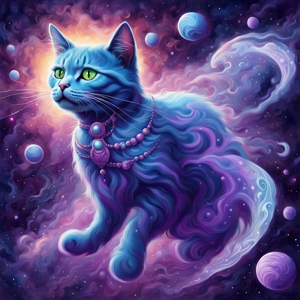 Magical Blue Cat Comet in Space