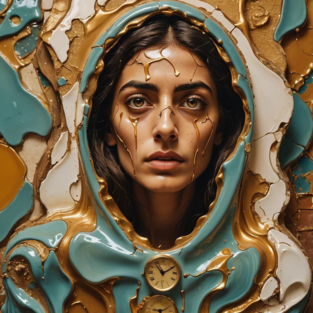 Surreal Melting Face in Abandoned Market