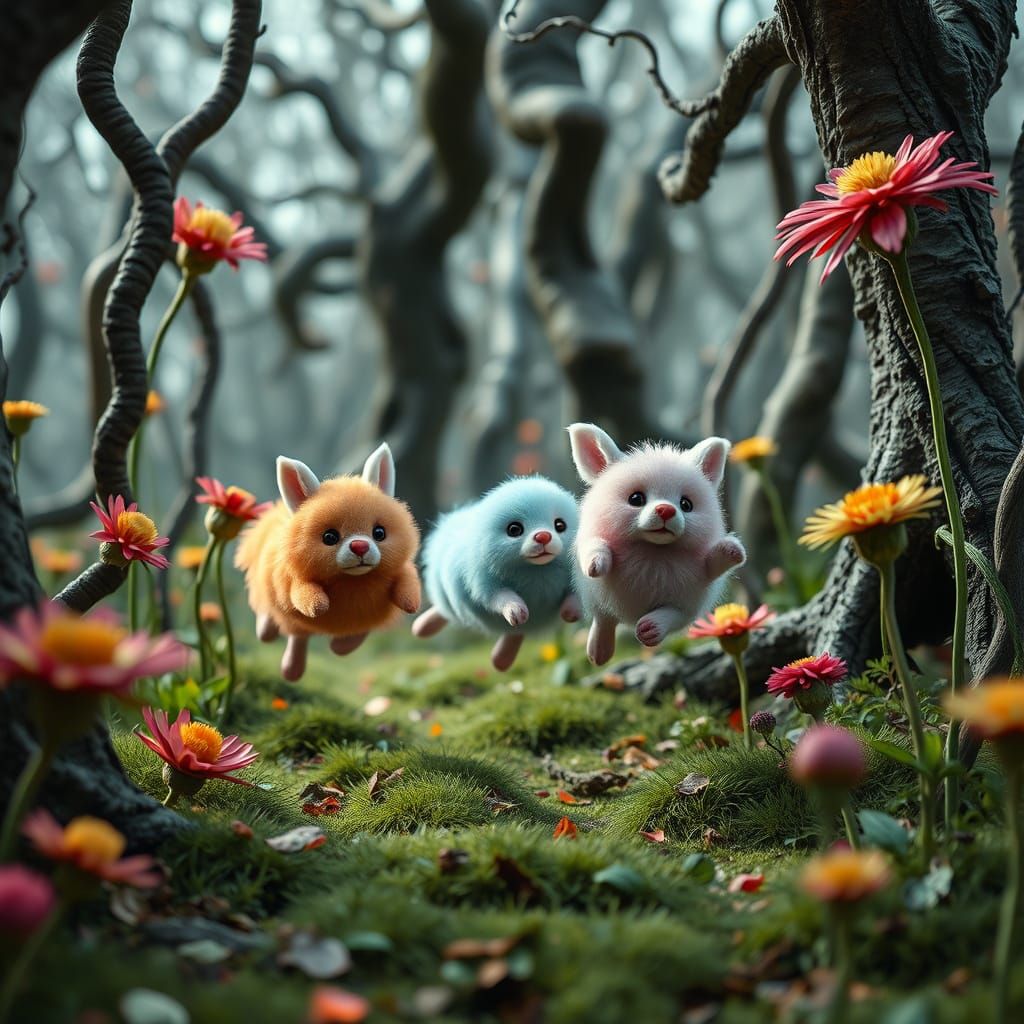 Colorful Pom Pom Animals in Fantasy Forest
