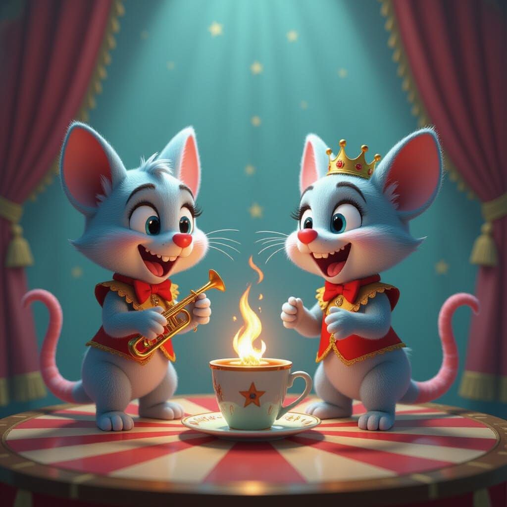 Surreal Fantasy Castle Scene with Burning Ratbat and Shark