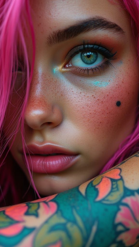 Hyperrealistic Portrait with Cyberpunk Tribal Markings