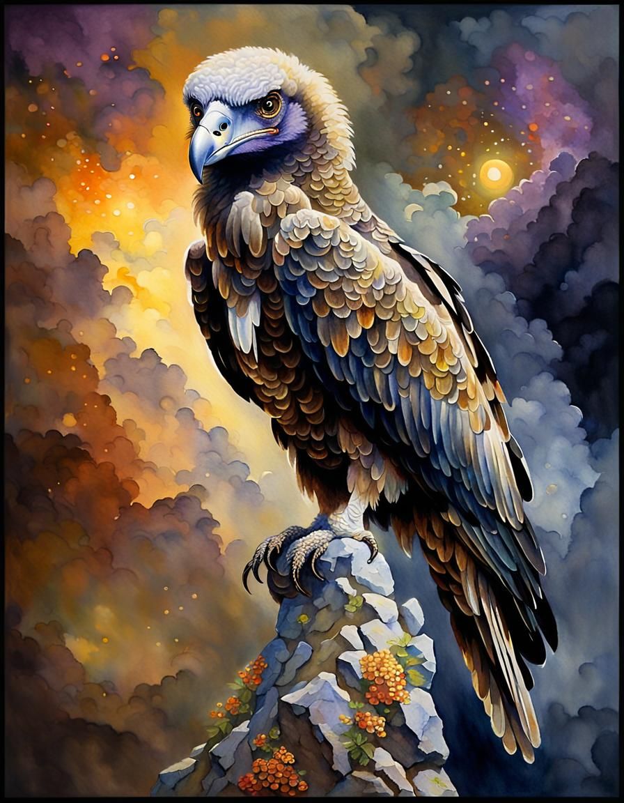 ethereal fantasy hyperdetailed Vulture mist Thomas Kinkade s...