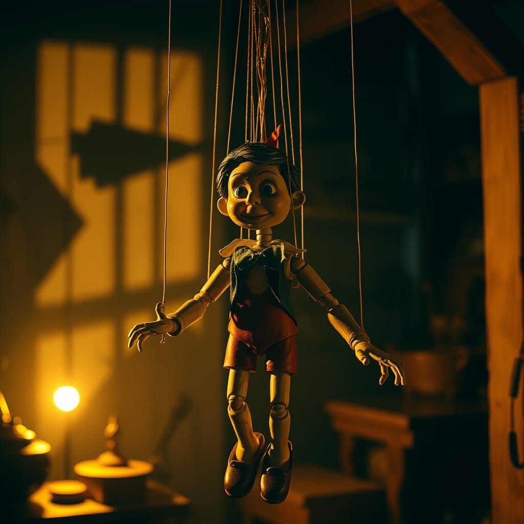 Pinocchio Marionette in Gepetto's Workshop: Dark Fantasy