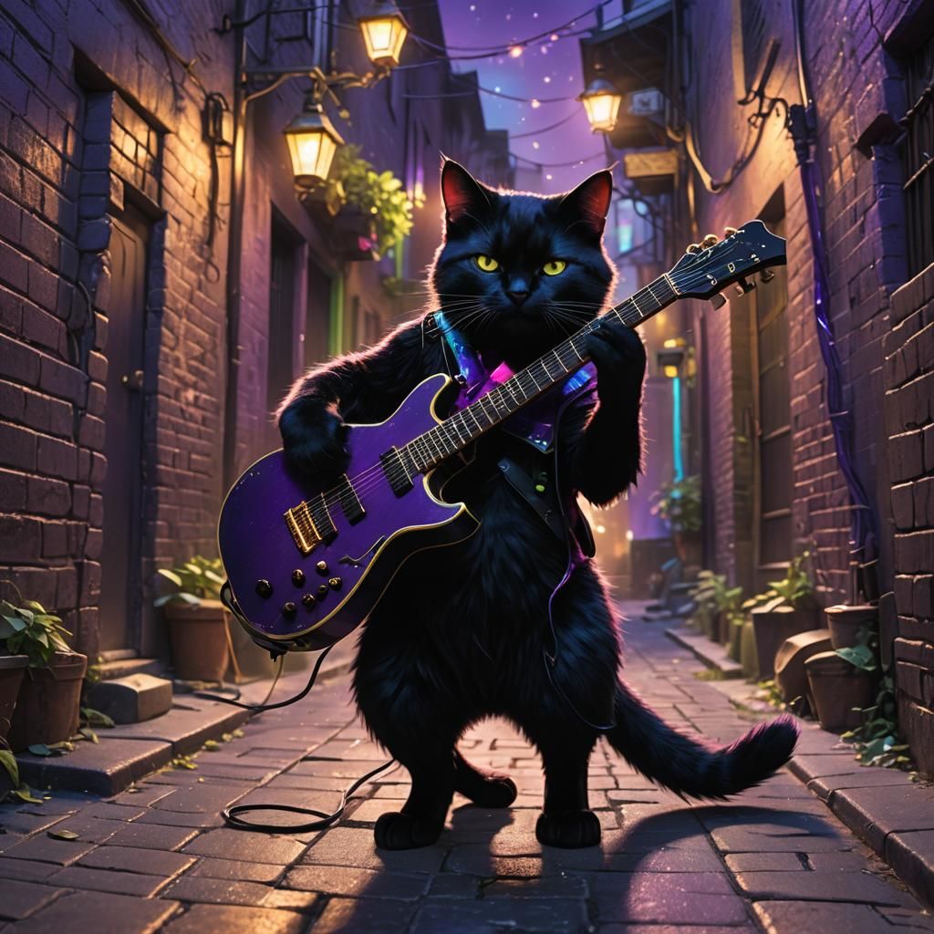 Ethereal Cat Conjures Sonic Magic in Dazzling Alleyway Scene