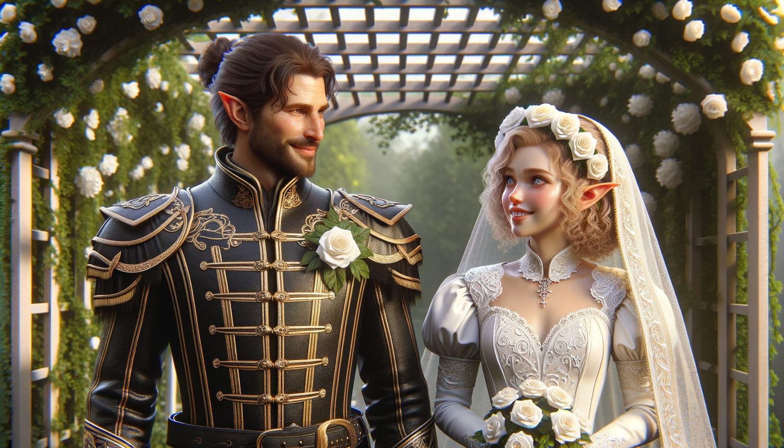 Ranger and Elf Wedding Scene in Hyper-Realism