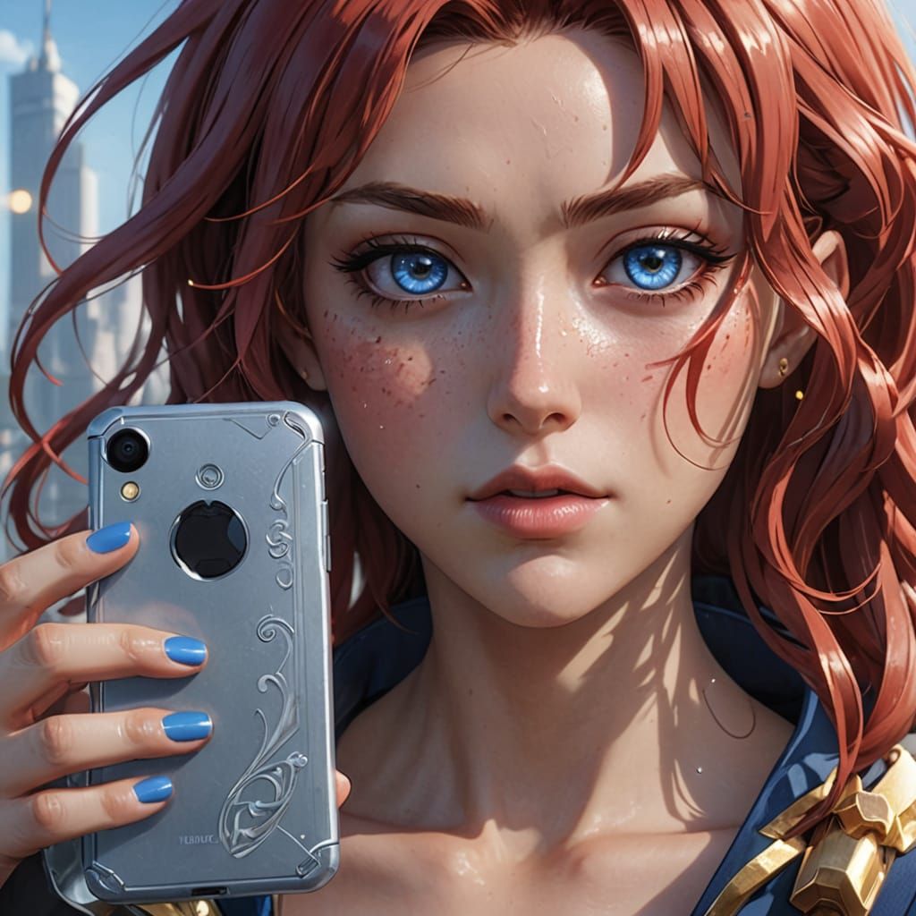 Anime Woman Selfie in Golden Hour Lighting