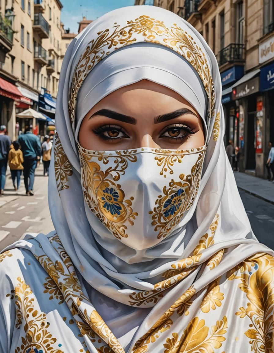 Charming Hijabi Woman Portrait in Pop Art Style