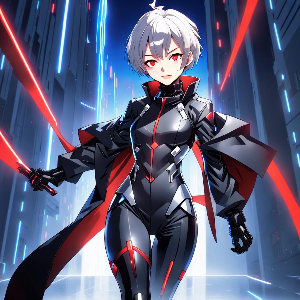 Anime-Style Female Villain with Glowing Eyes