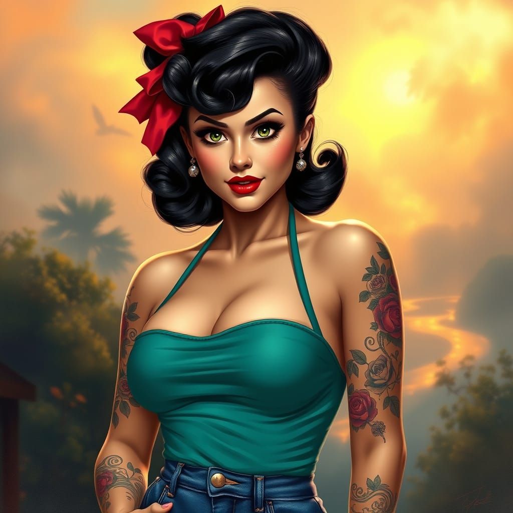 Sultry Retro Goddess in Modern Whimsy