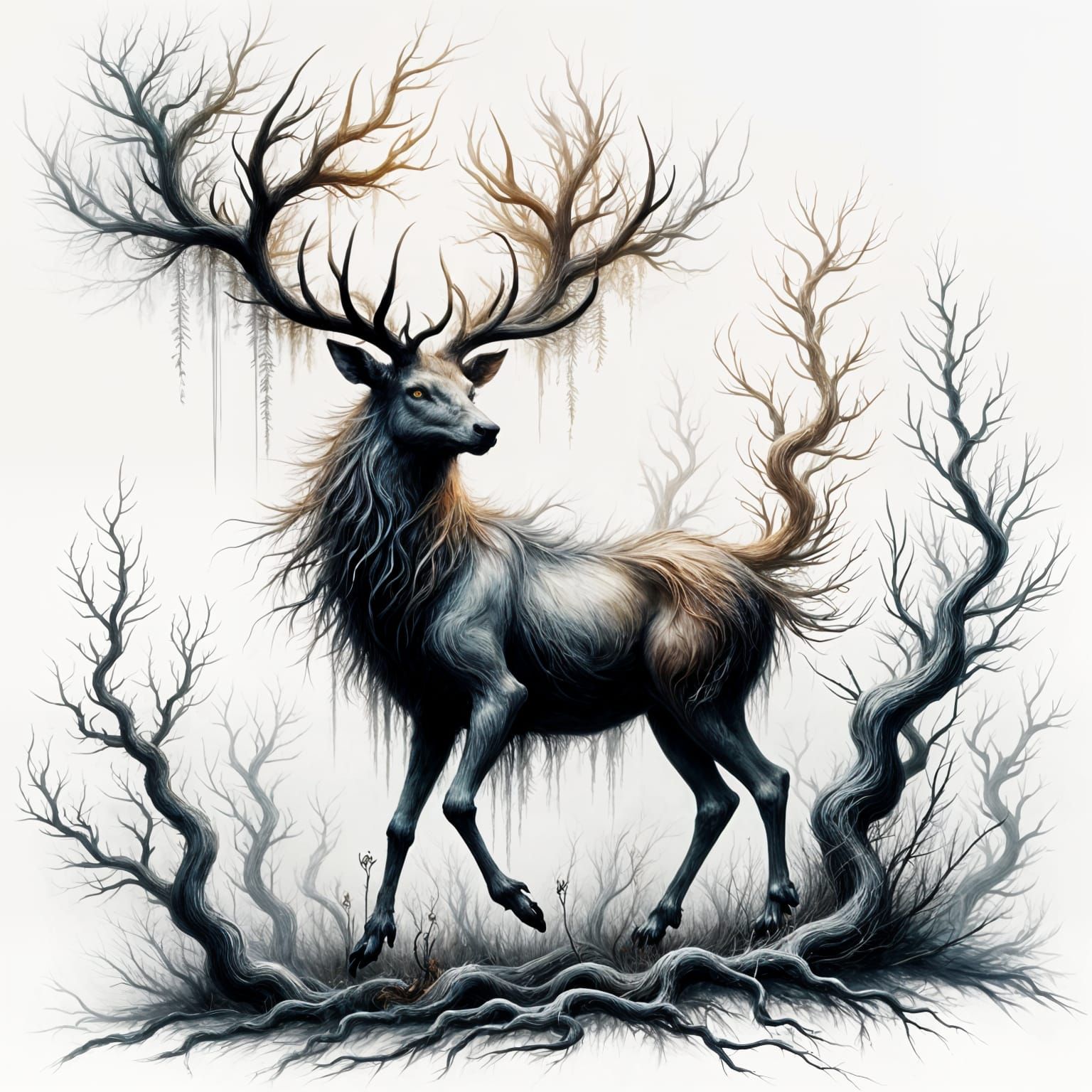 Ethereal Regal Stag in Dreamy Ancient Forest