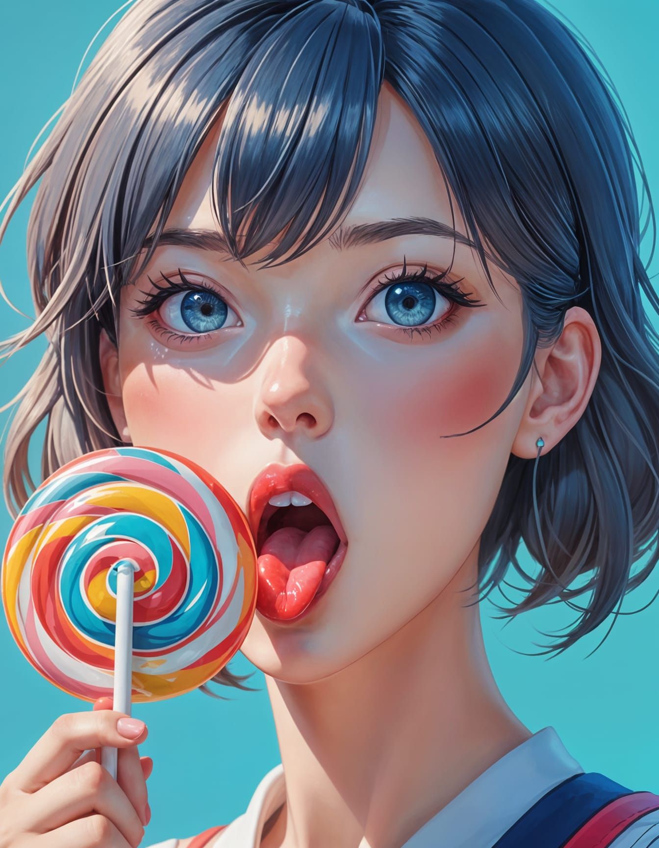 Anime Girl Licking Lollipop with Aesthetic Flat Colors
