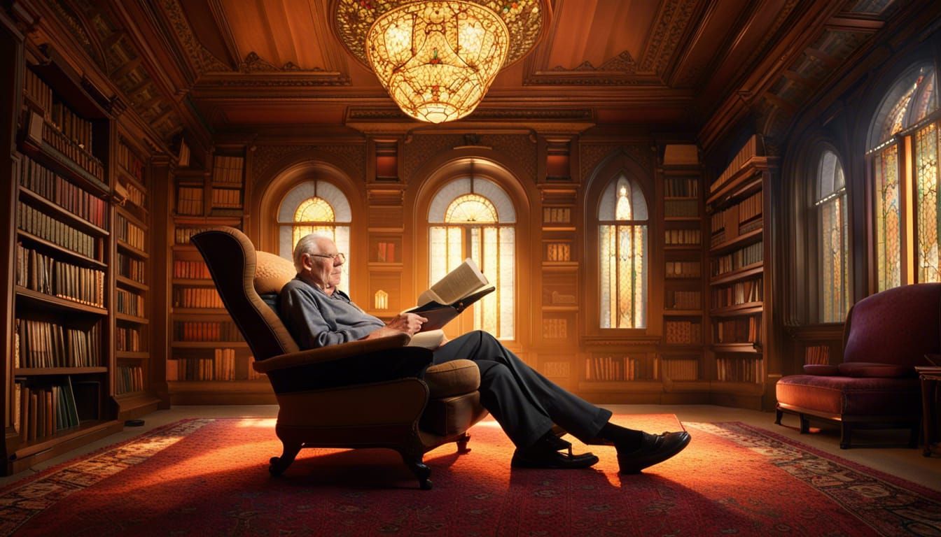 Art Deco Library: Elderly Man Reading