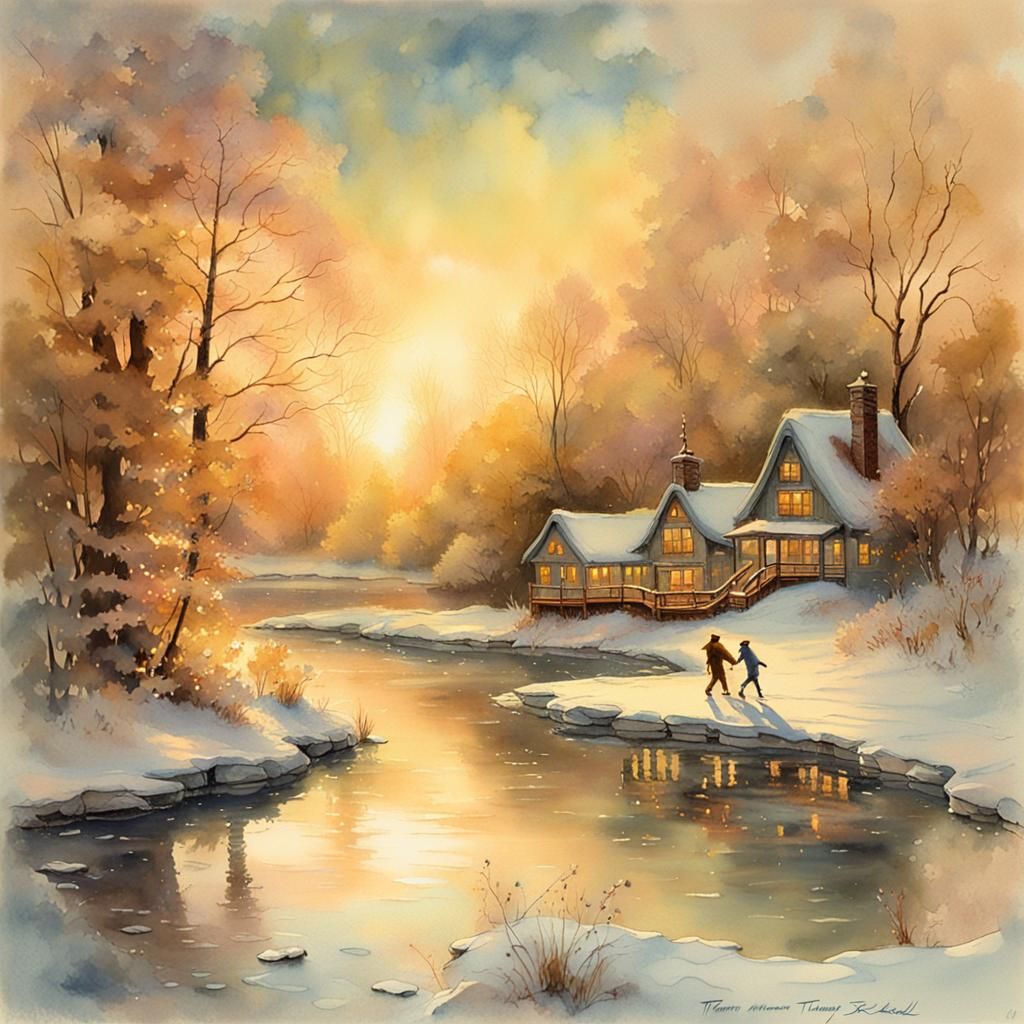 Dreamy Ice Skating Scene in Warm Golden Light
