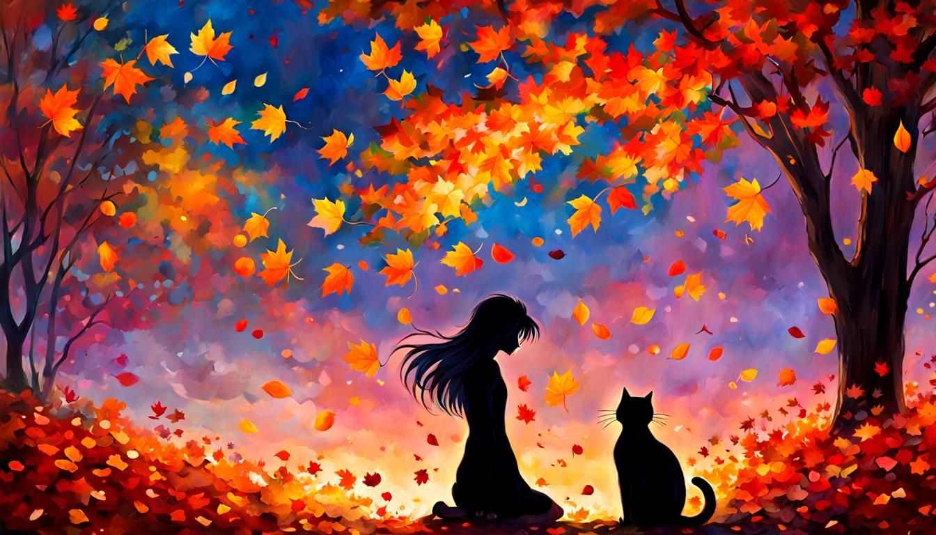 Impressionist Anime Silhouette in Autumn Landscape