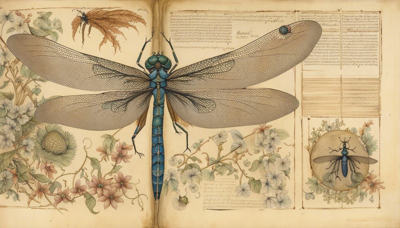 Dragonfly Illustration Inspired by Medieval Manuscripts