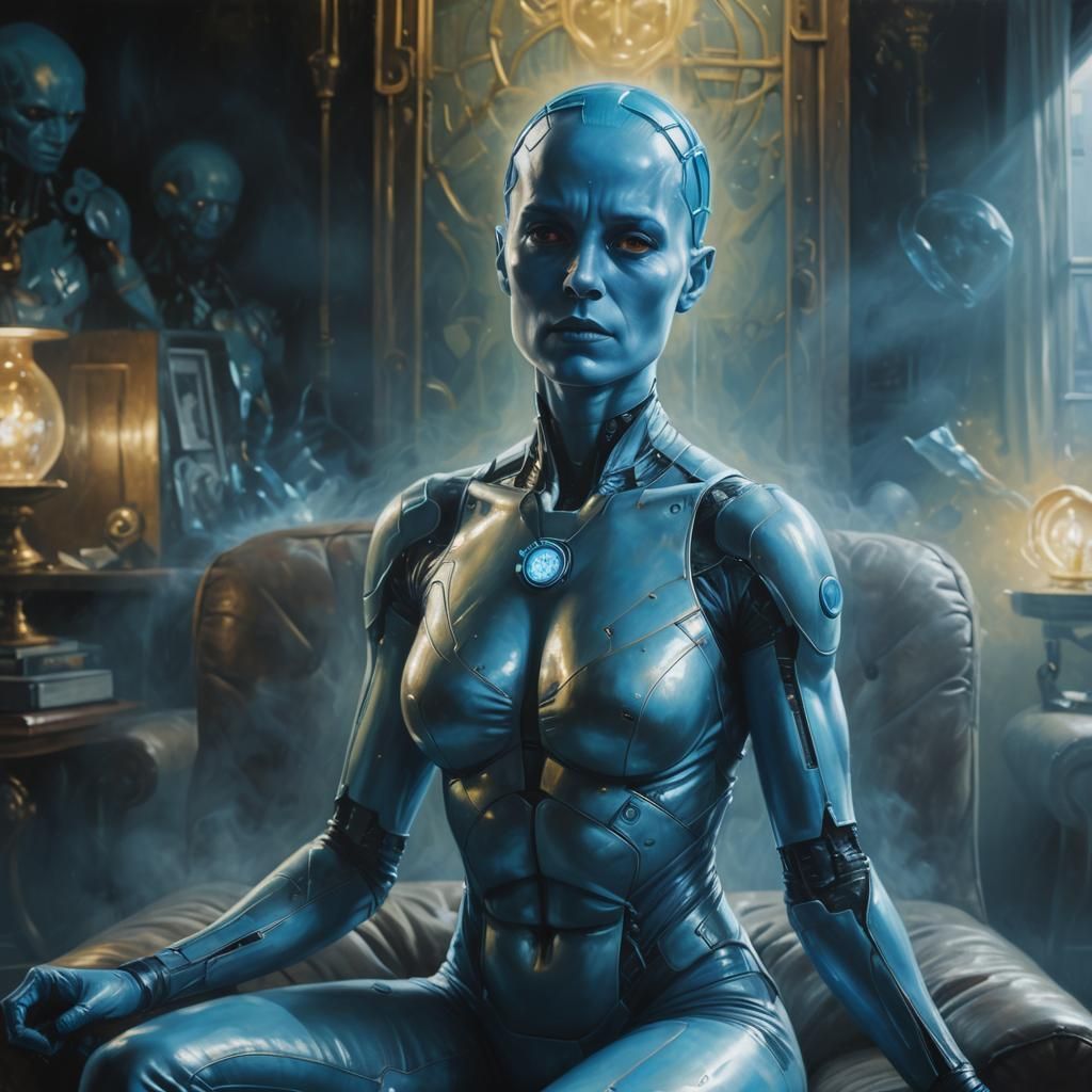 Female Dr. Manhattan in Surreal Oil Painting Style