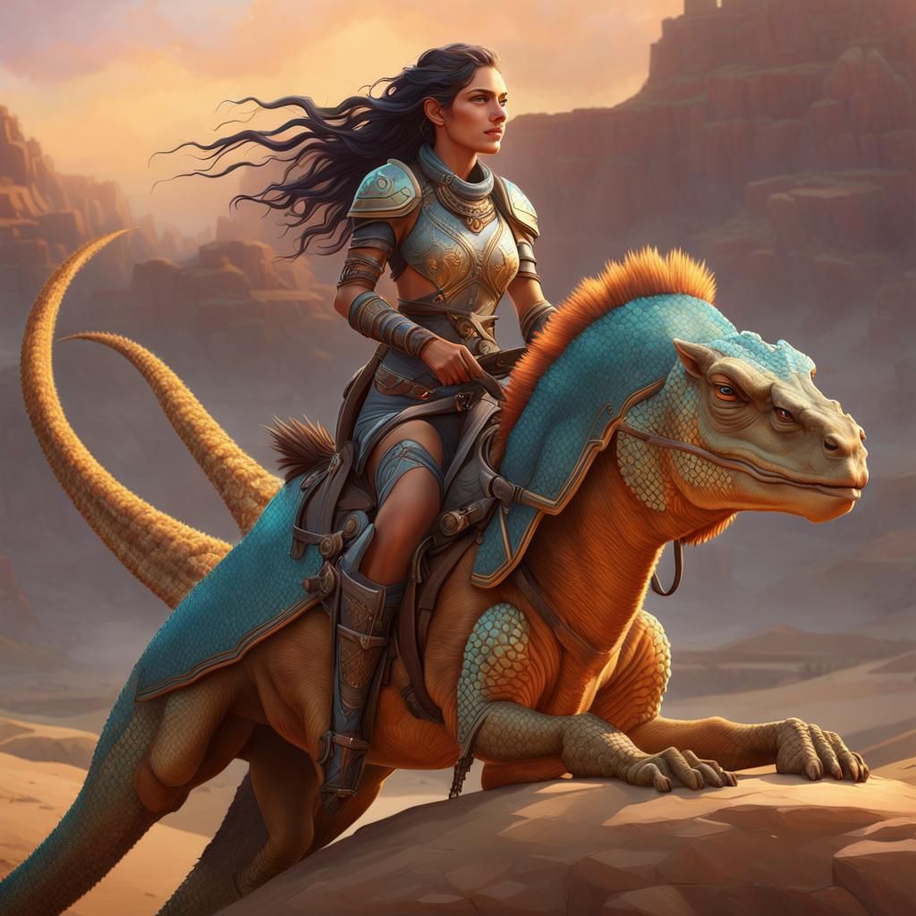 Warrior on Prehistoric Creature: Hyperdetailed Splash Art