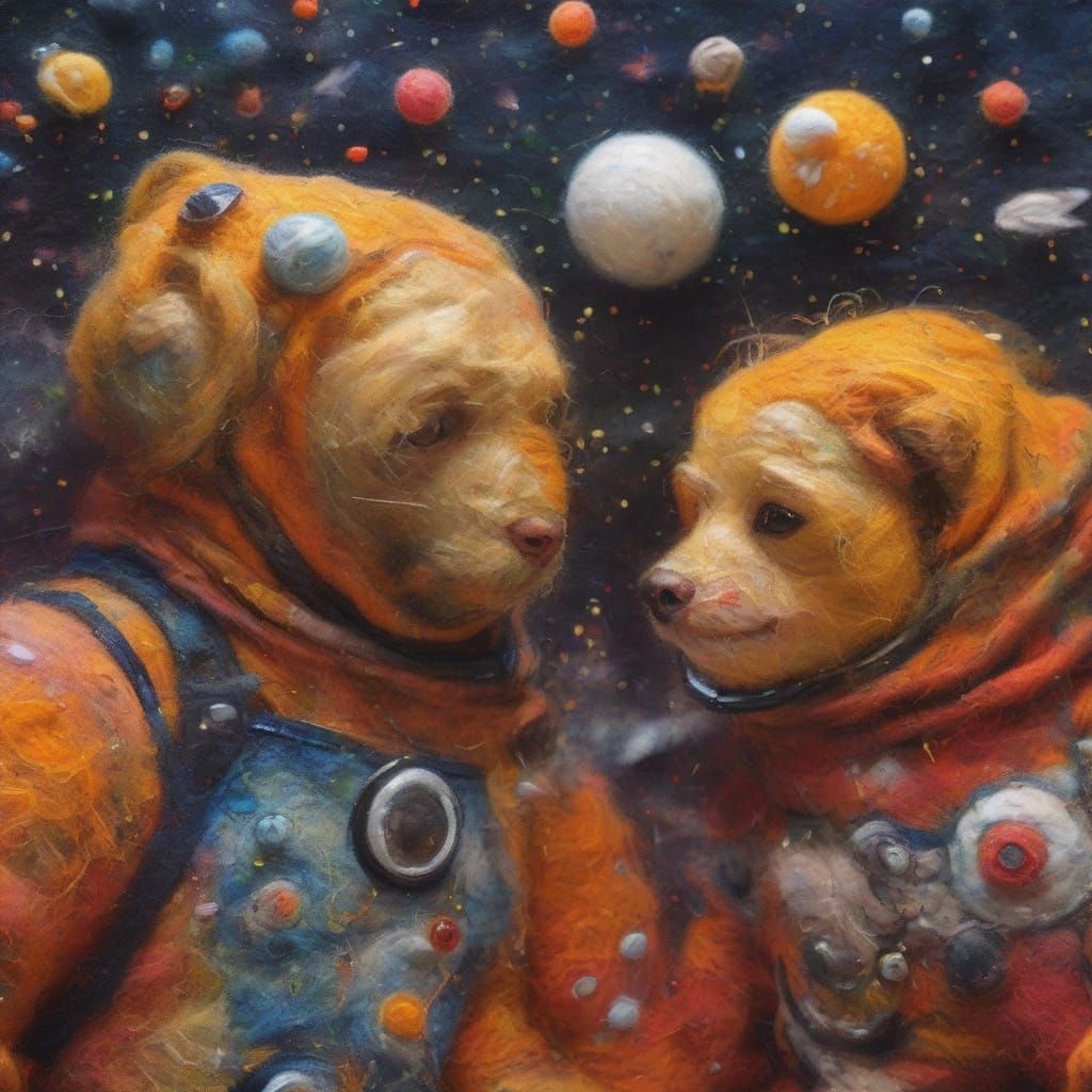 Felted Astronauts and Fantasy Creature in Surreal Style