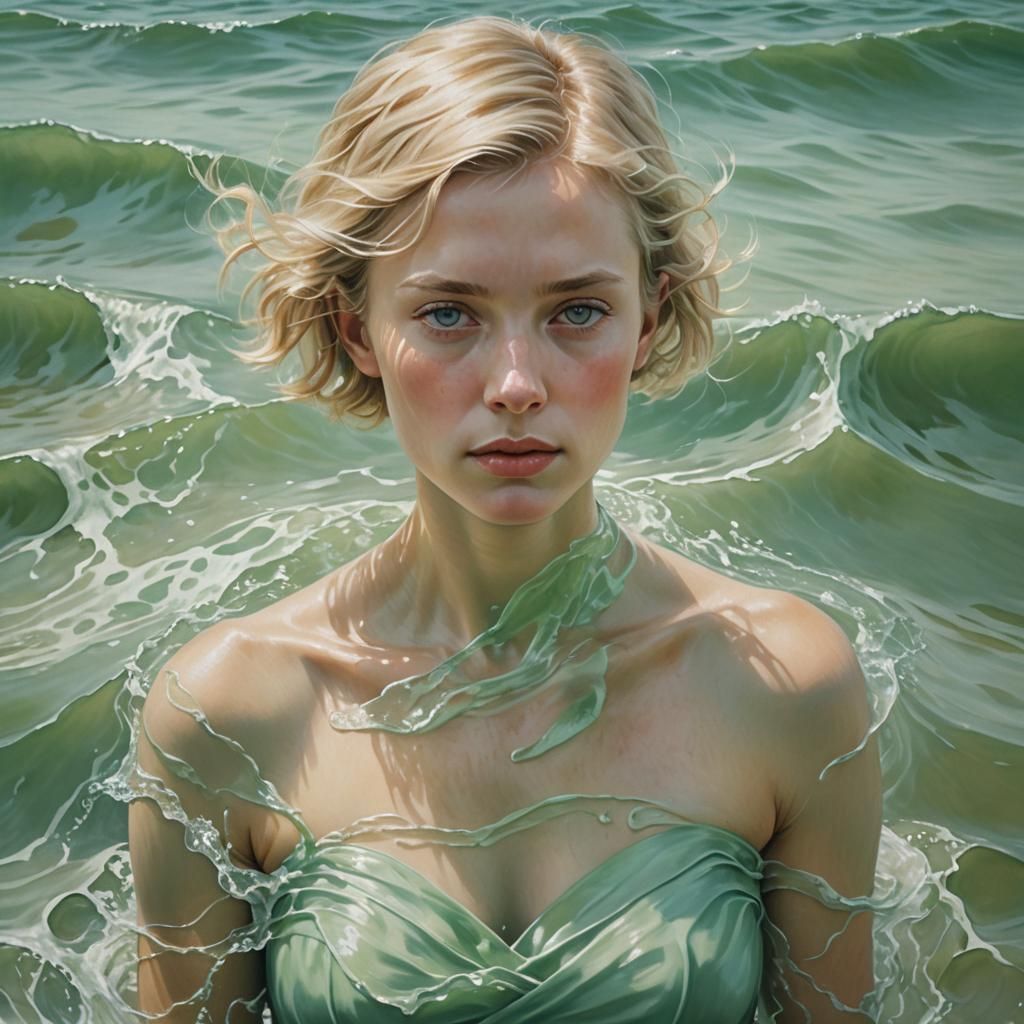 Surreal Seawater Woman in Dreamy Soft Focus Style