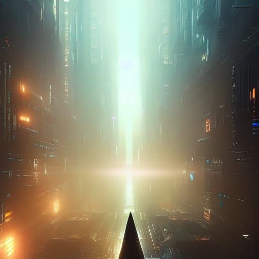 Hyperdetailed Cyberpunk Cityscape with Volumetric Lighting