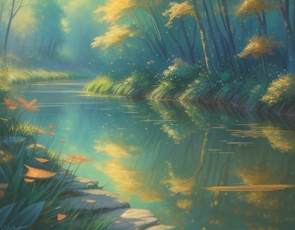 Kingfisher Dives into Glowing Forest River