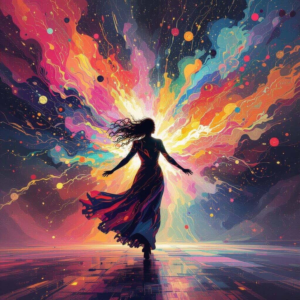 Vivid Abstract Colors Exploding Through Silhouetted Figure