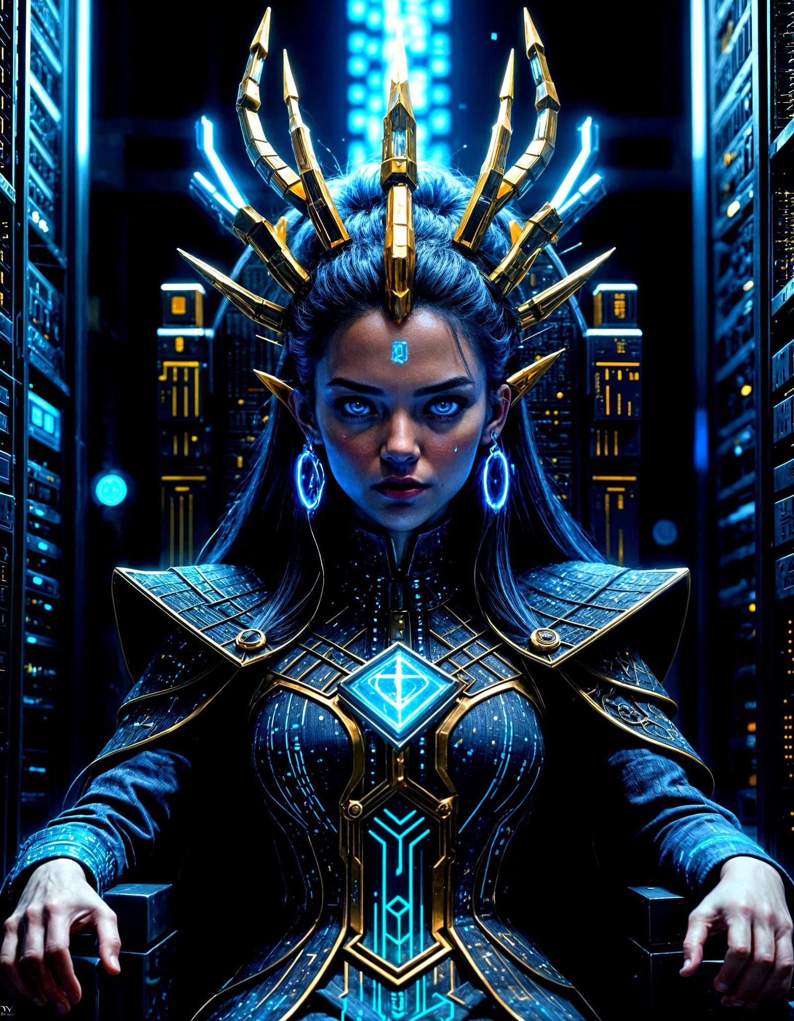 Techno-Witch Oracle on Server Rack Throne